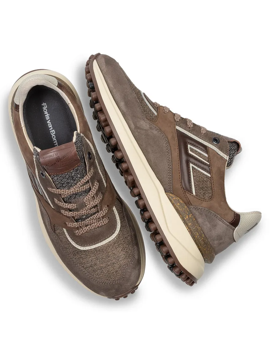 Bruine sneakers Floris van Bommel Noppi suede geprint