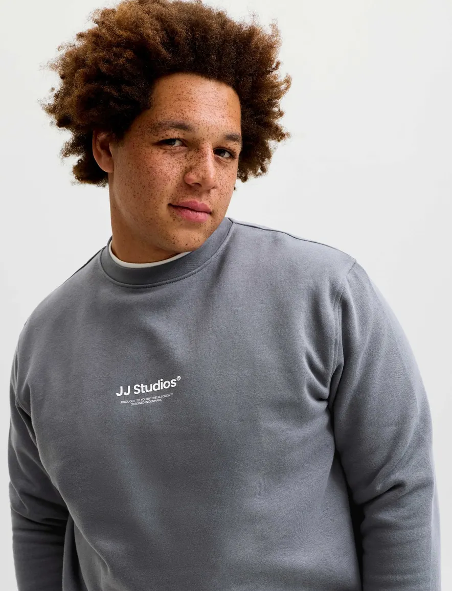 Jack & Jones Plus Size trui ronde hals grijs met opdruk
