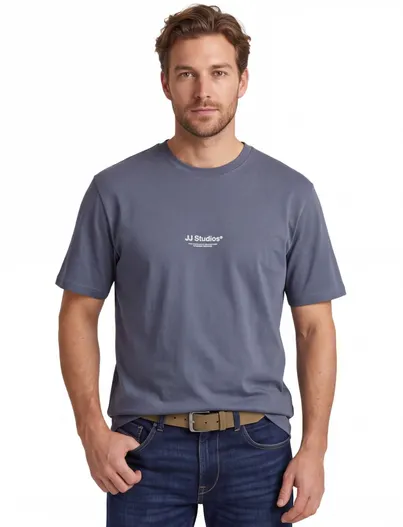 Jack & Jones Jack & Jones Plus Size T-shirt ronde hals grijs met opdruk