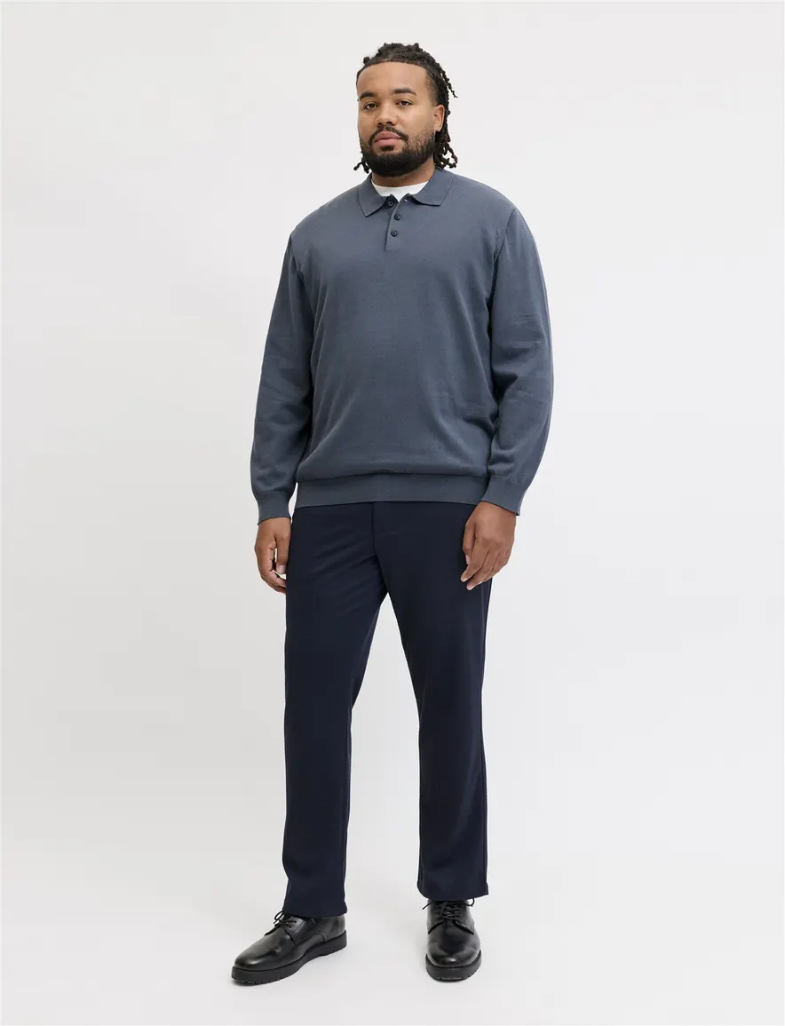 Jack & Jones Plus Size poloshirt donkerblauw gebreid