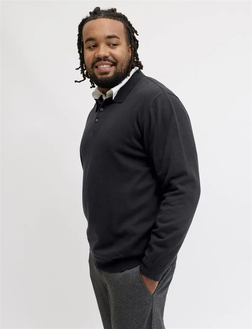 Poloshirt Jack & Jones Plus Size zwart gebreid