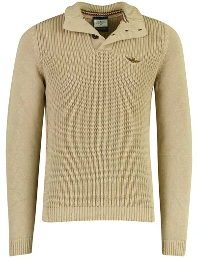 Aeronautica Militare Aeronautica Militare trui half zip bruin grof gebreid