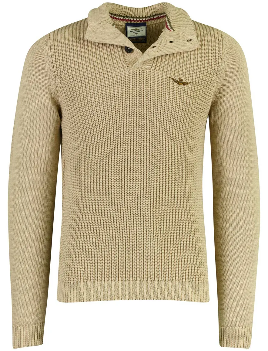 Aeronautica Militare trui half zip bruin grof gebreid