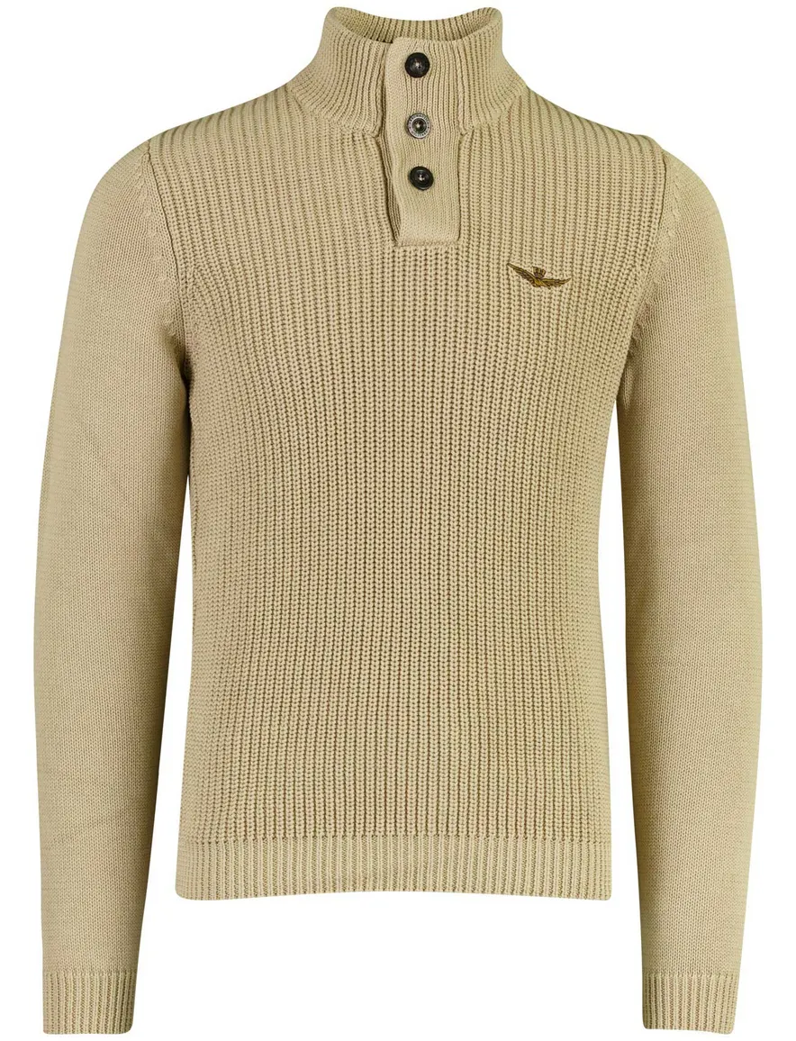 Aeronautica Militare trui half zip bruin grof gebreid
