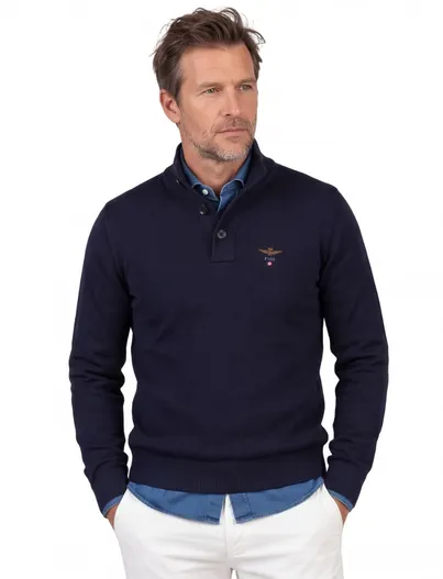 Aeronautica Militare Trui Aeronautica Militare donkerblauw half zip