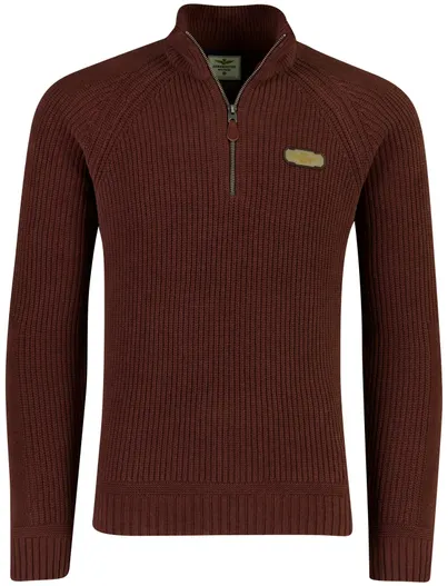 Aeronautica Militare Bruin half zip trui Aeronautica Militare grof gebreid