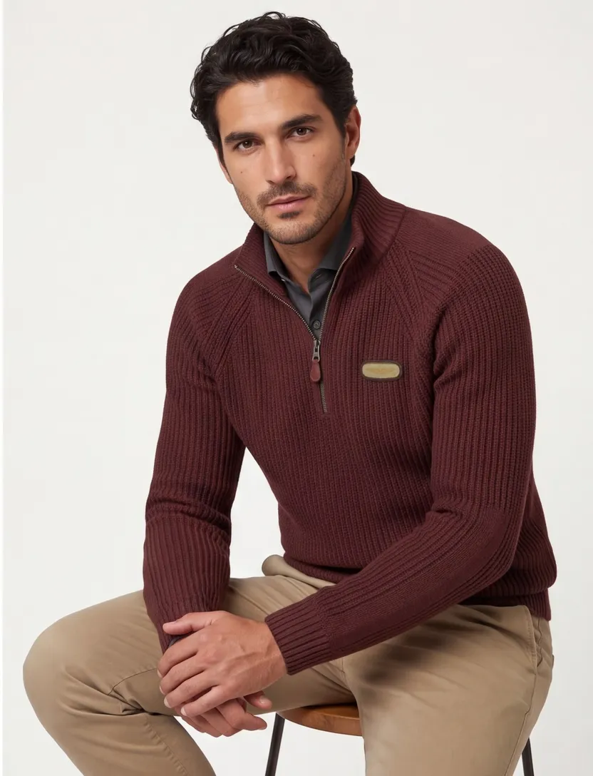 Bruin half zip trui Aeronautica Militare grof gebreid