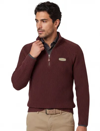 Aeronautica Militare Aeronautica Militare half zip trui bruin grof gebreid