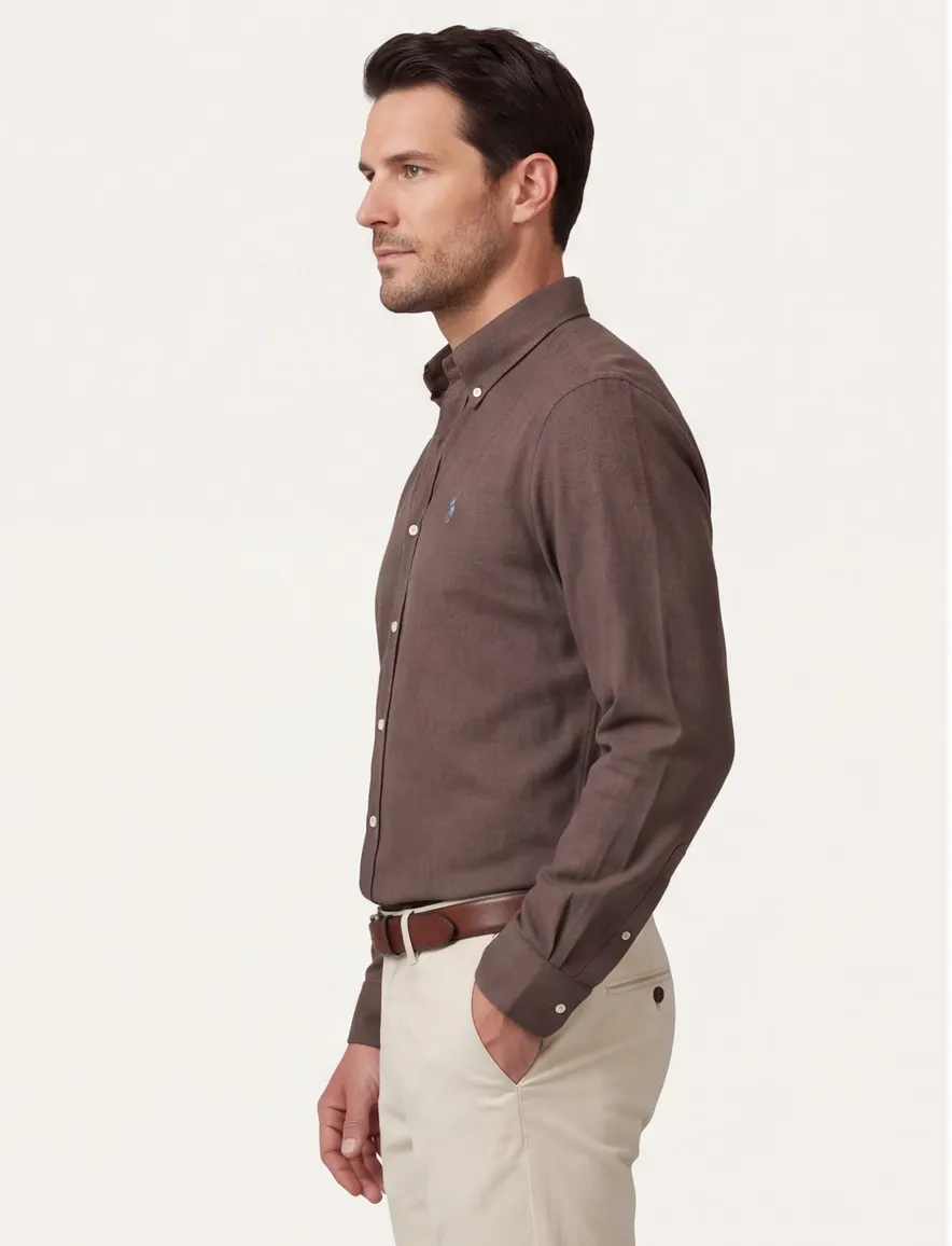 Polo Ralph Lauren Big & Tall overhemd bruin gemeleerd