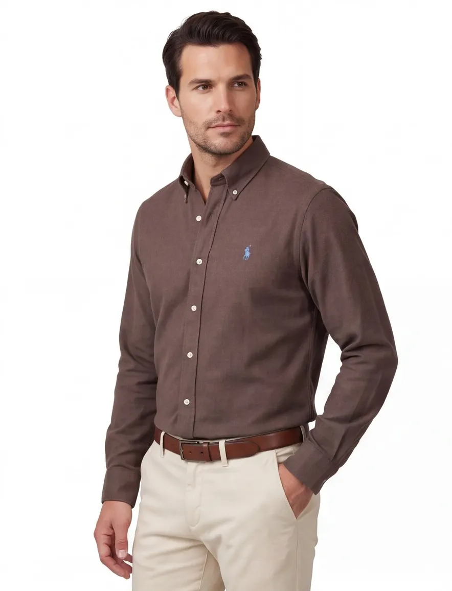 Polo Ralph Lauren Big & Tall overhemd bruin gemeleerd