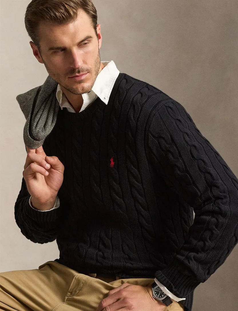Kabeltrui Polo Ralph Lauren Big & Tall zwart