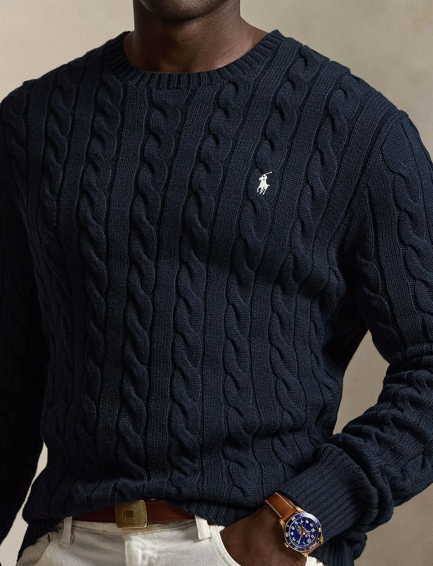 Polo Ralph Lauren Big & Tall kabeltrui ronde hals donkerblauw