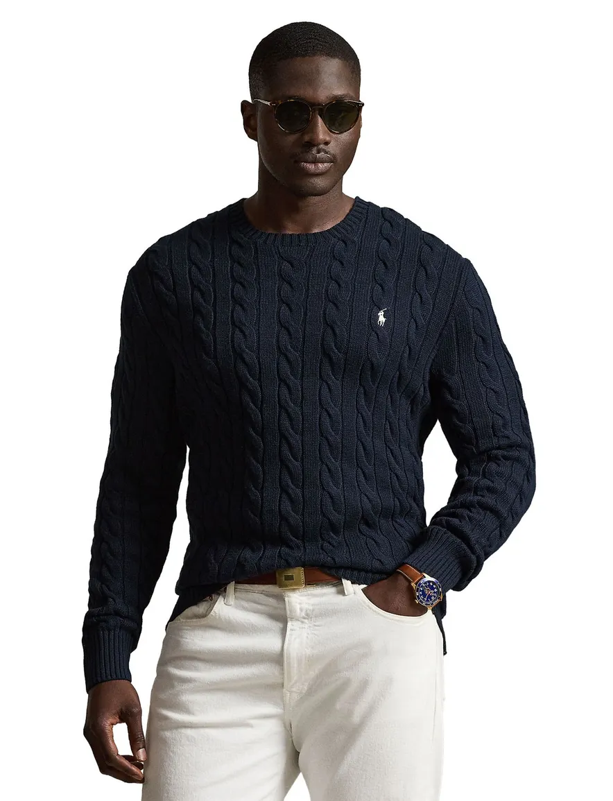 Polo Ralph Lauren Big & Tall kabeltrui ronde hals donkerblauw