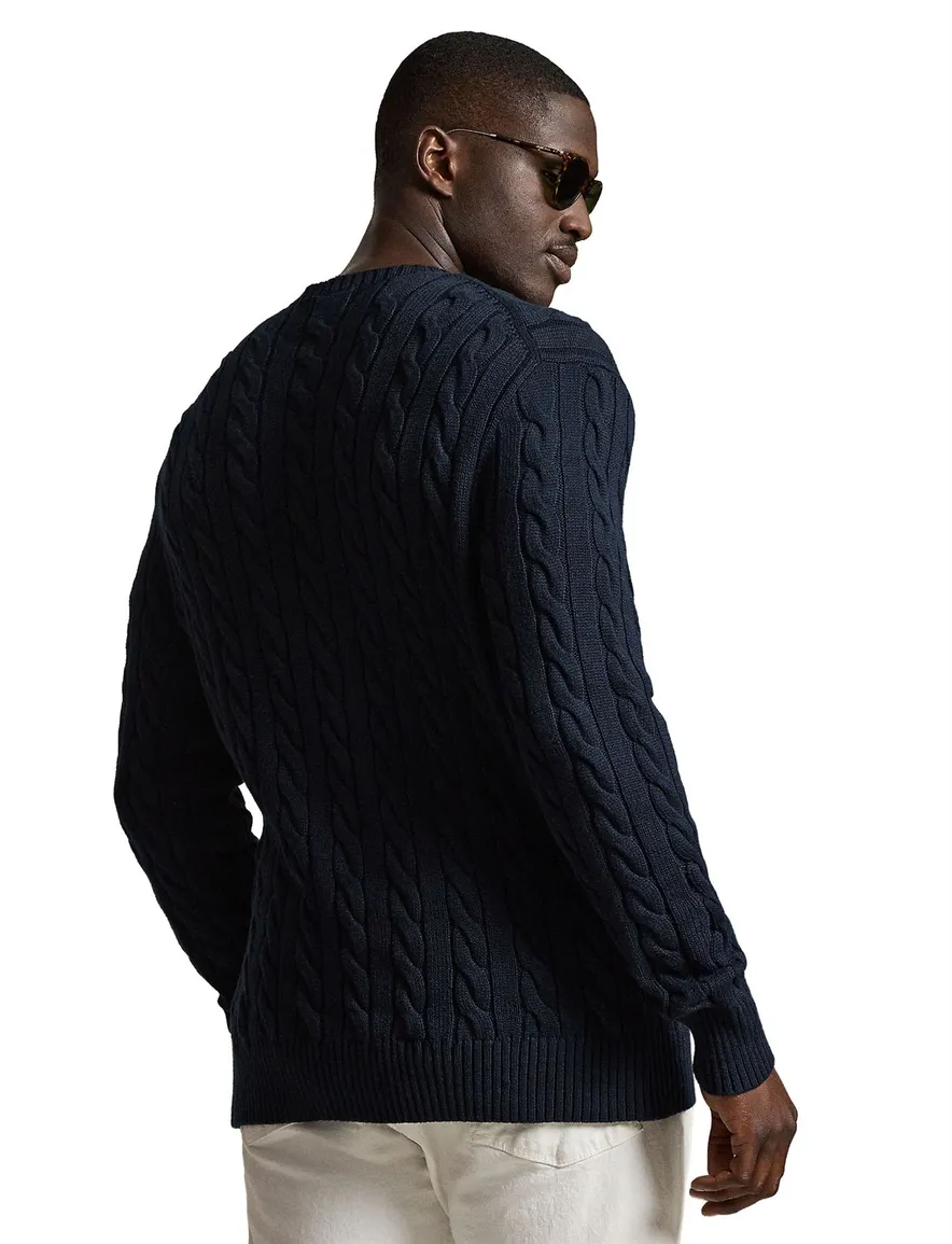 Polo Ralph Lauren Big & Tall kabeltrui ronde hals donkerblauw