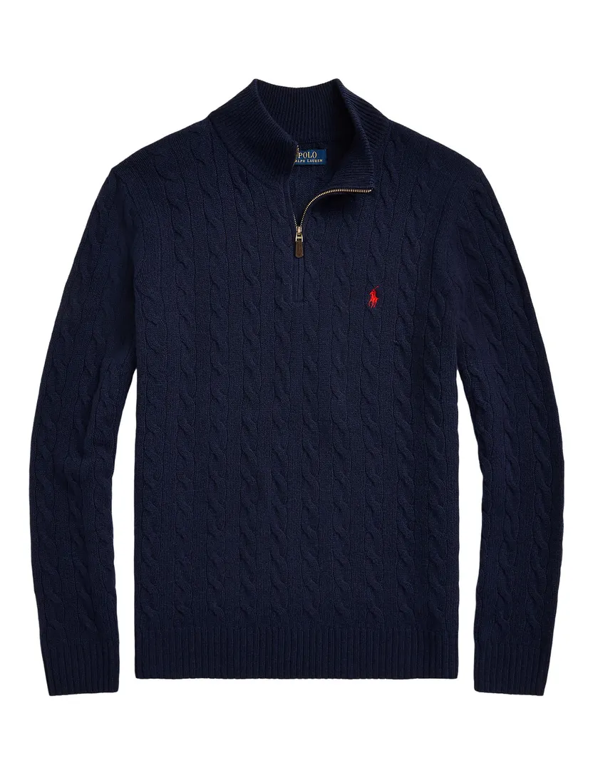 Polo Ralph Lauren Big & Tall kabeltrui donkerblauw half zip