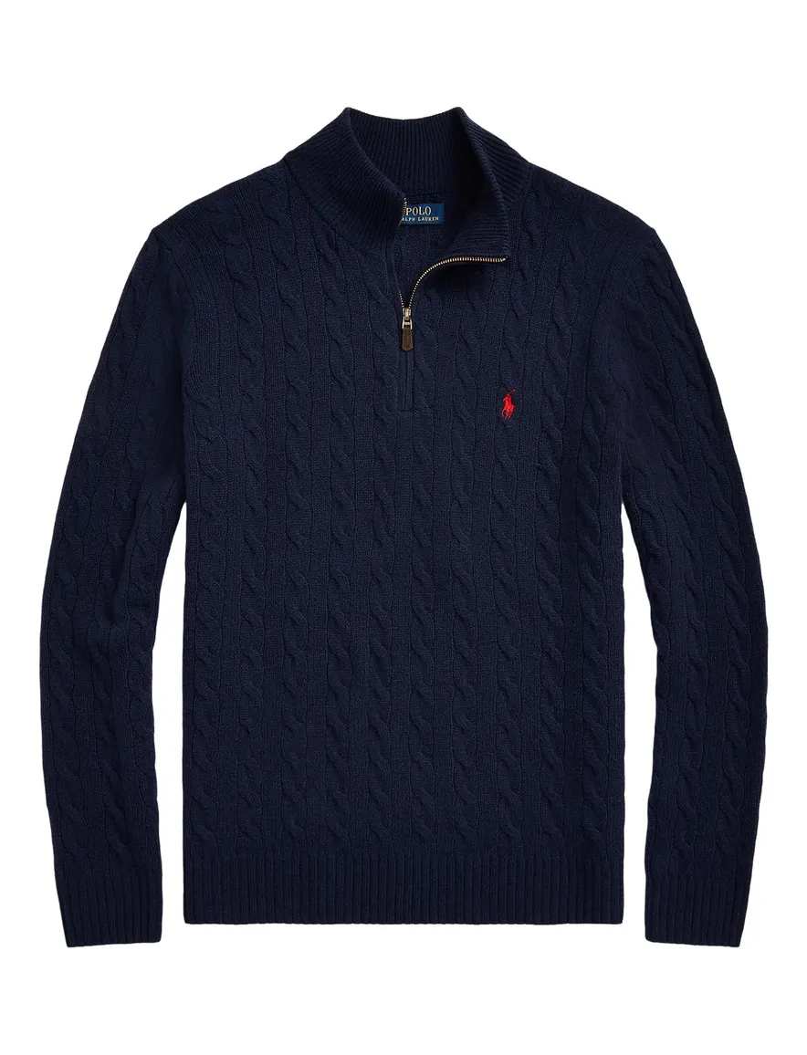 Polo Ralph Lauren Big & Tall kabeltrui half zip donkerblauw