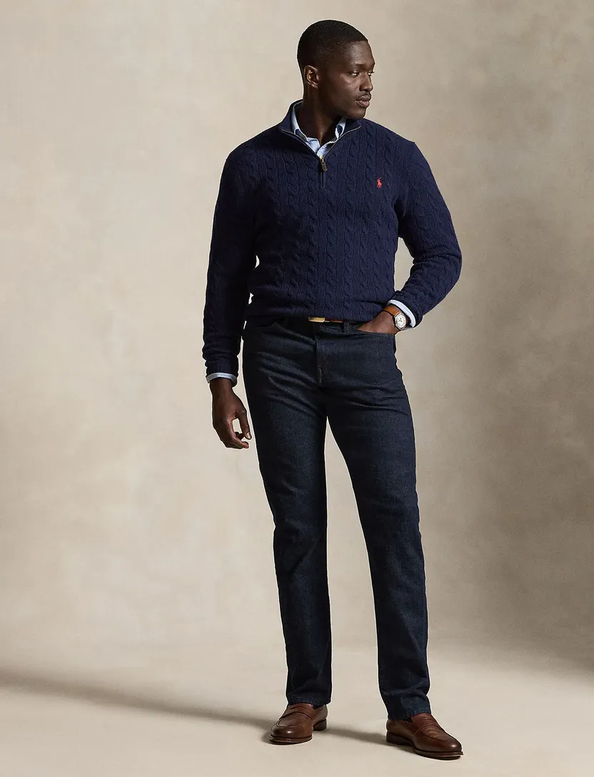 Polo Ralph Lauren Big & Tall kabeltrui donkerblauw half zip