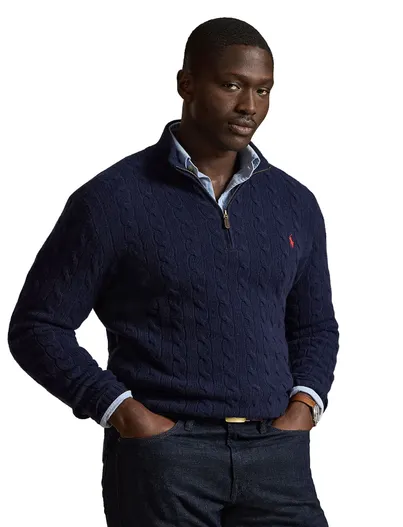 Polo Ralph Lauren Polo Ralph Lauren Big & Tall kabeltrui donkerblauw half zip