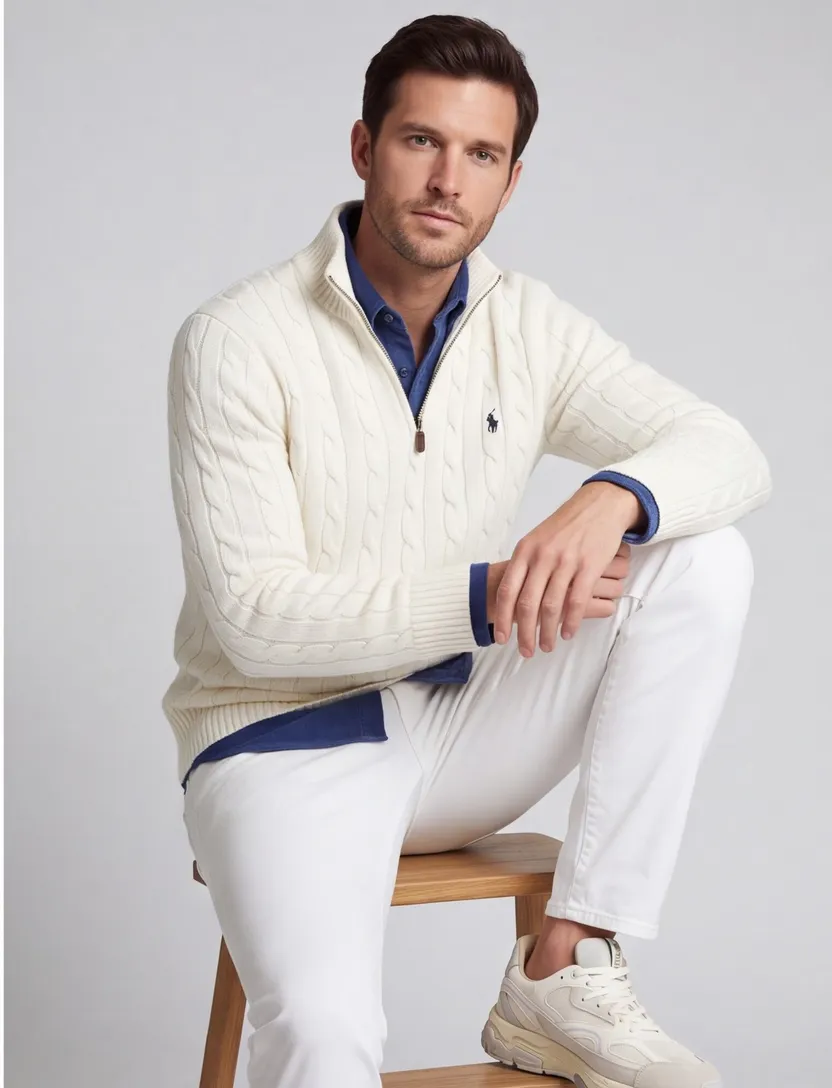 Polo Ralph Lauren Big & Tall trui half zip creme