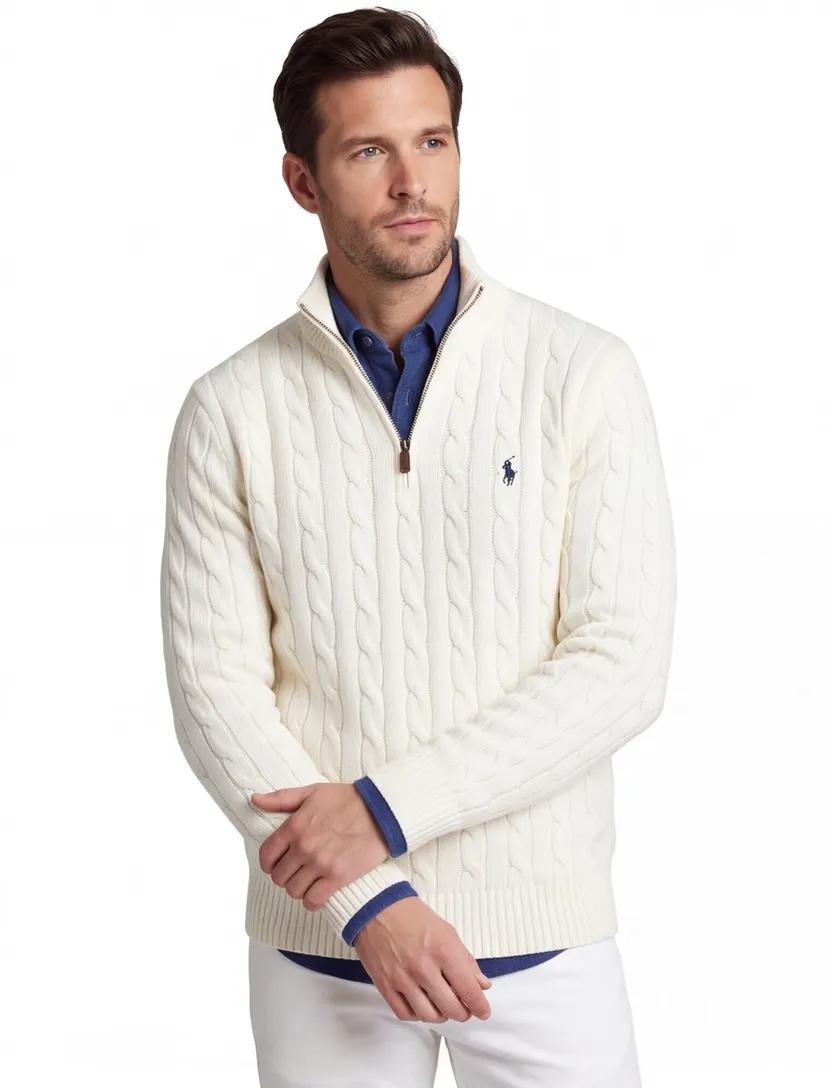 Polo Ralph Lauren Big & Tall trui half zip creme