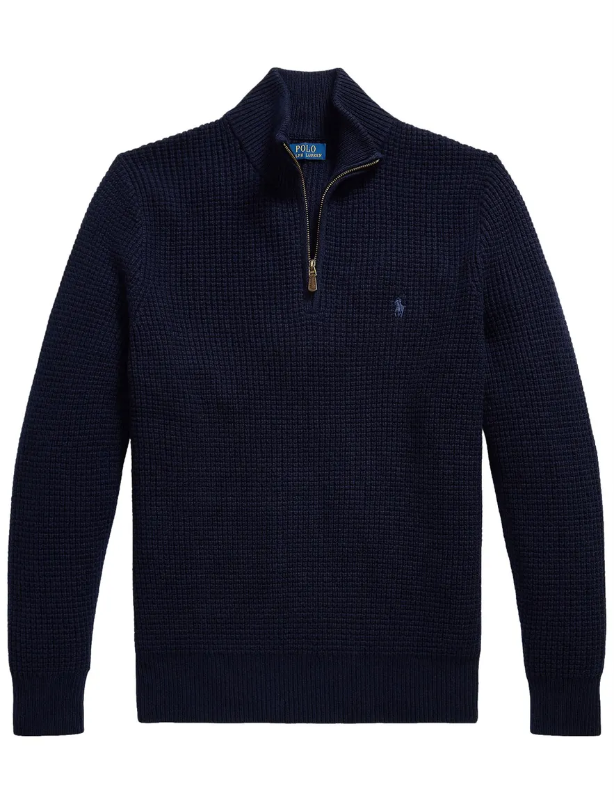 Polo Ralph Lauren Big & Tall half zip trui donkerblauw merinowol