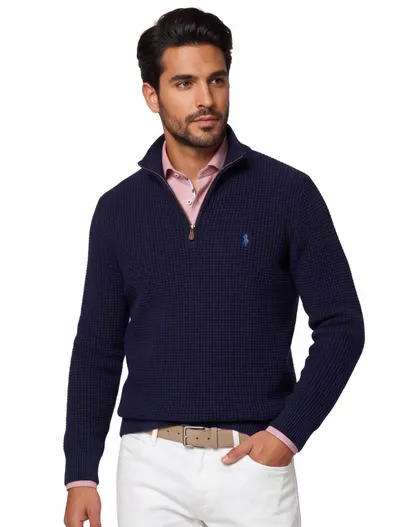 Polo Ralph Lauren Polo Ralph Lauren Big & Tall half zip trui donkerblauw merinowol