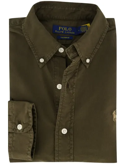 Polo Ralph Lauren Polo Ralph Lauren Custom Fit overhemd olijfgroen effen rib