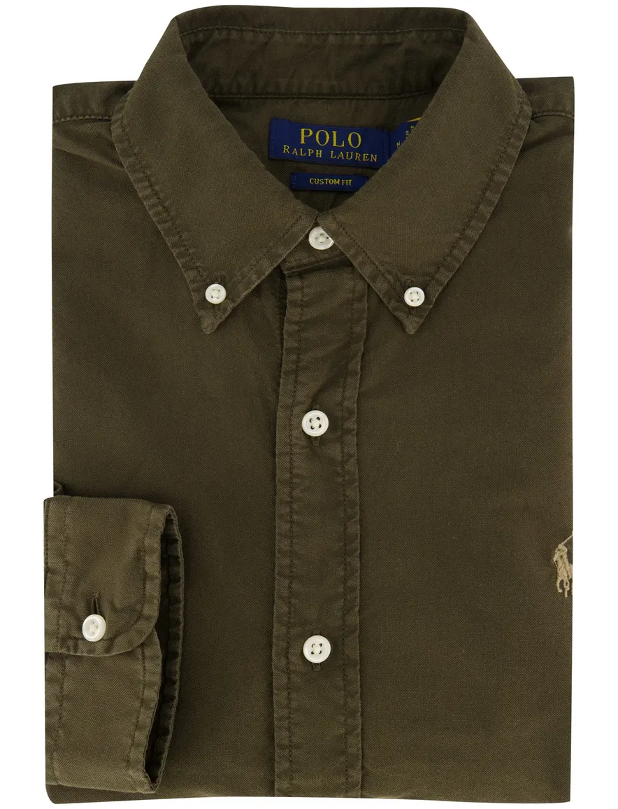 Polo Ralph Lauren Custom Fit overhemd olijfgroen effen rib