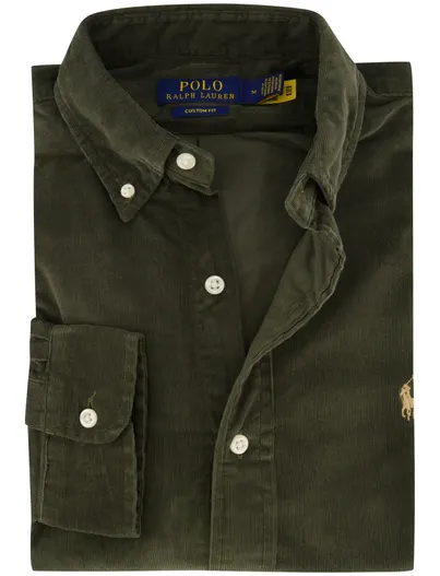 Polo Ralph Lauren Polo Ralph Lauren Custom Fit overhemd olijfgroen rib