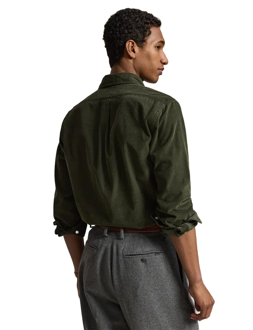 Polo Ralph Lauren Custom Fit overhemd olijfgroen rib