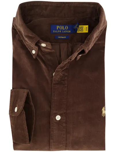 Polo Ralph Lauren Polo Ralph Lauren Custom Fit overhemd bruin rib