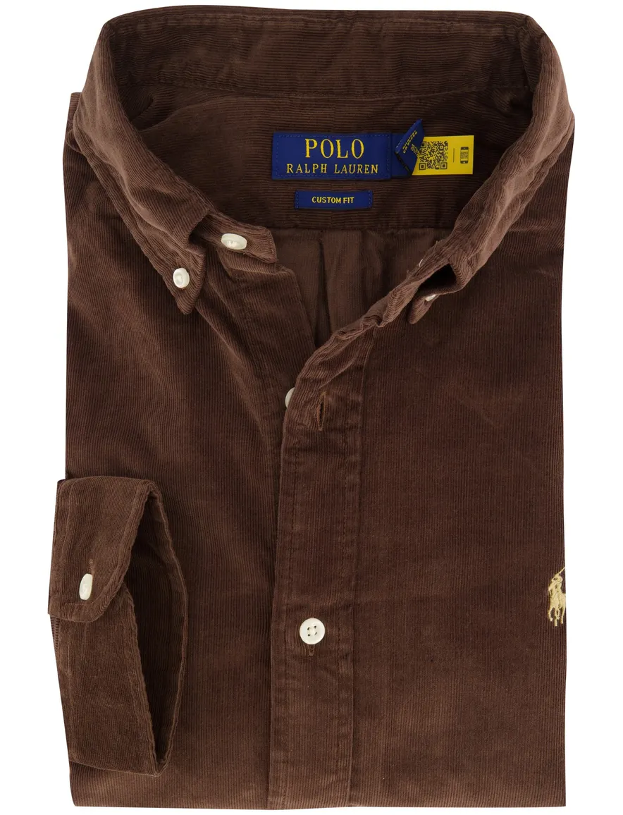 Polo Ralph Lauren Custom Fit overhemd bruin rib
