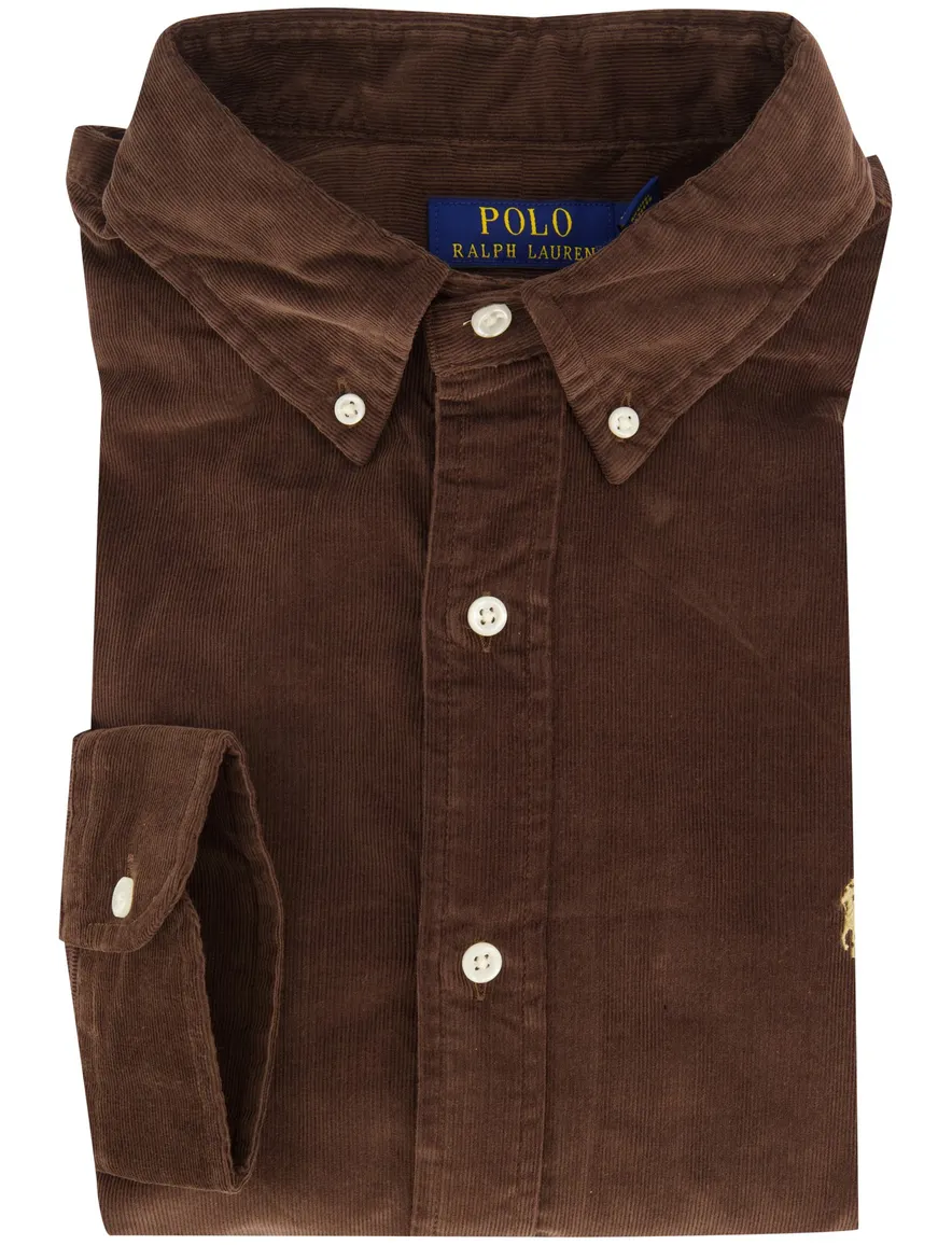 Polo Ralph Lauren Custom Fit overhemd bruin rib