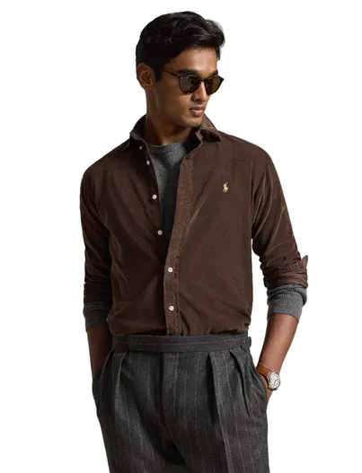 Polo Ralph Lauren Polo Ralph Lauren Custom Fit overhemd bruin rib