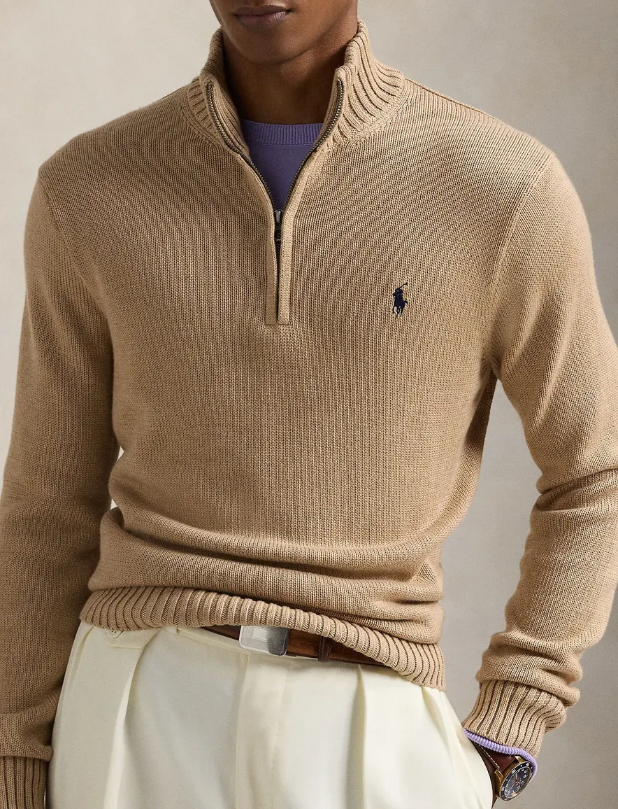 Polo Ralph Lauren trui half zip camel gemeleerd