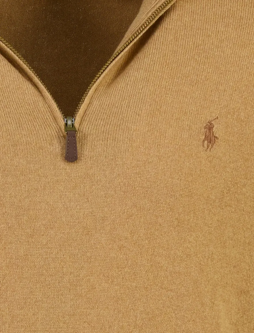 Polo Ralph Lauren trui half zip camel gemeleerd