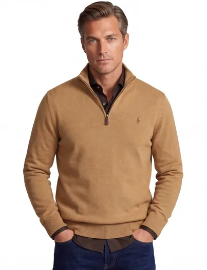 Polo Ralph Lauren Polo Ralph Lauren trui half zip camel gemeleerd