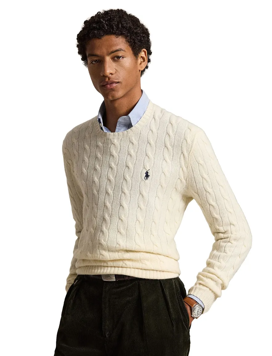 Polo Ralph Lauren kabeltrui ronde hals creme