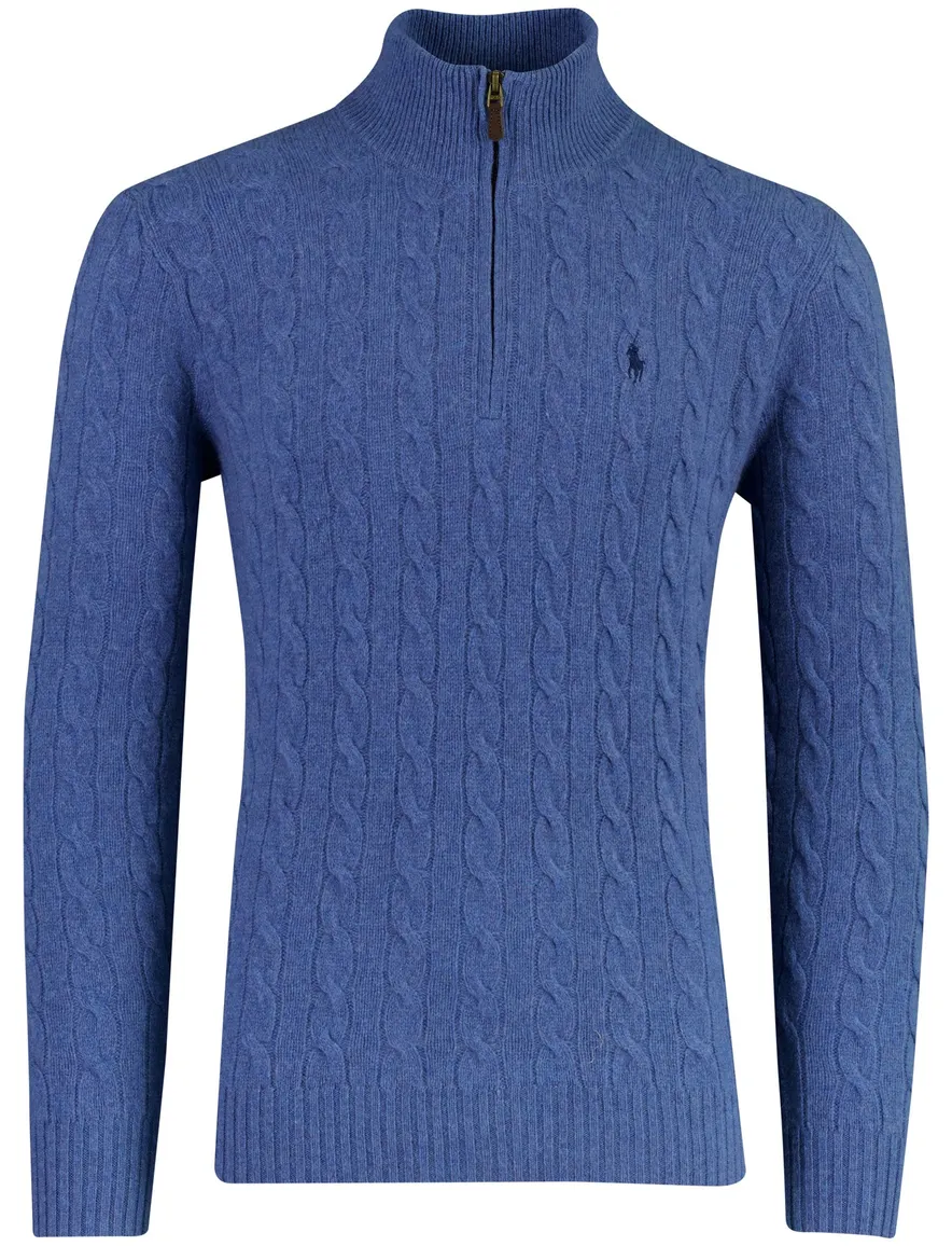 Blauwe kabeltrui Polo Ralph Lauren half zip