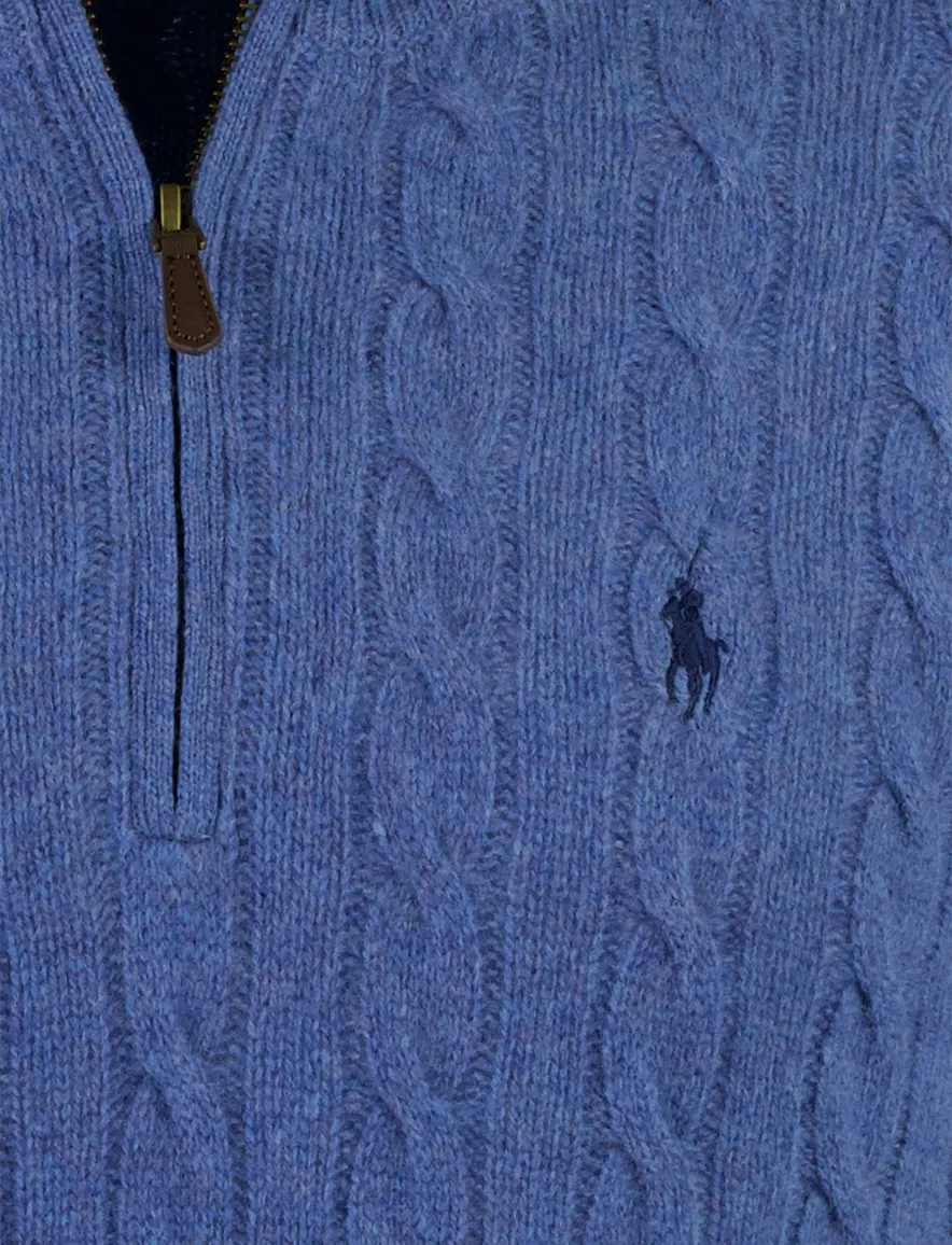 Blauwe kabeltrui Polo Ralph Lauren half zip