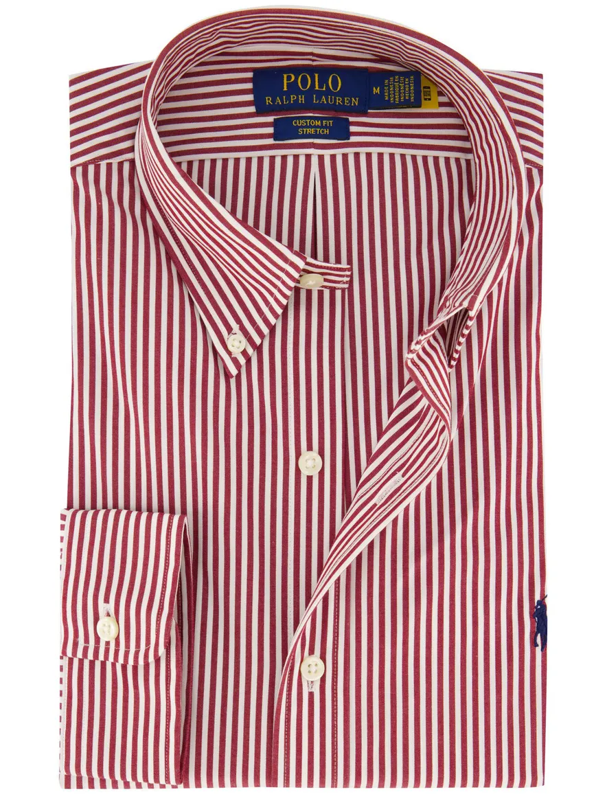 Polo Ralph Lauren Custom Fit overhemd rood gestreept stretch