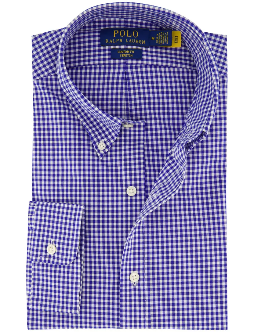 Overhemden Polo Ralph Lauren Custom Fit blauw geruit stretch