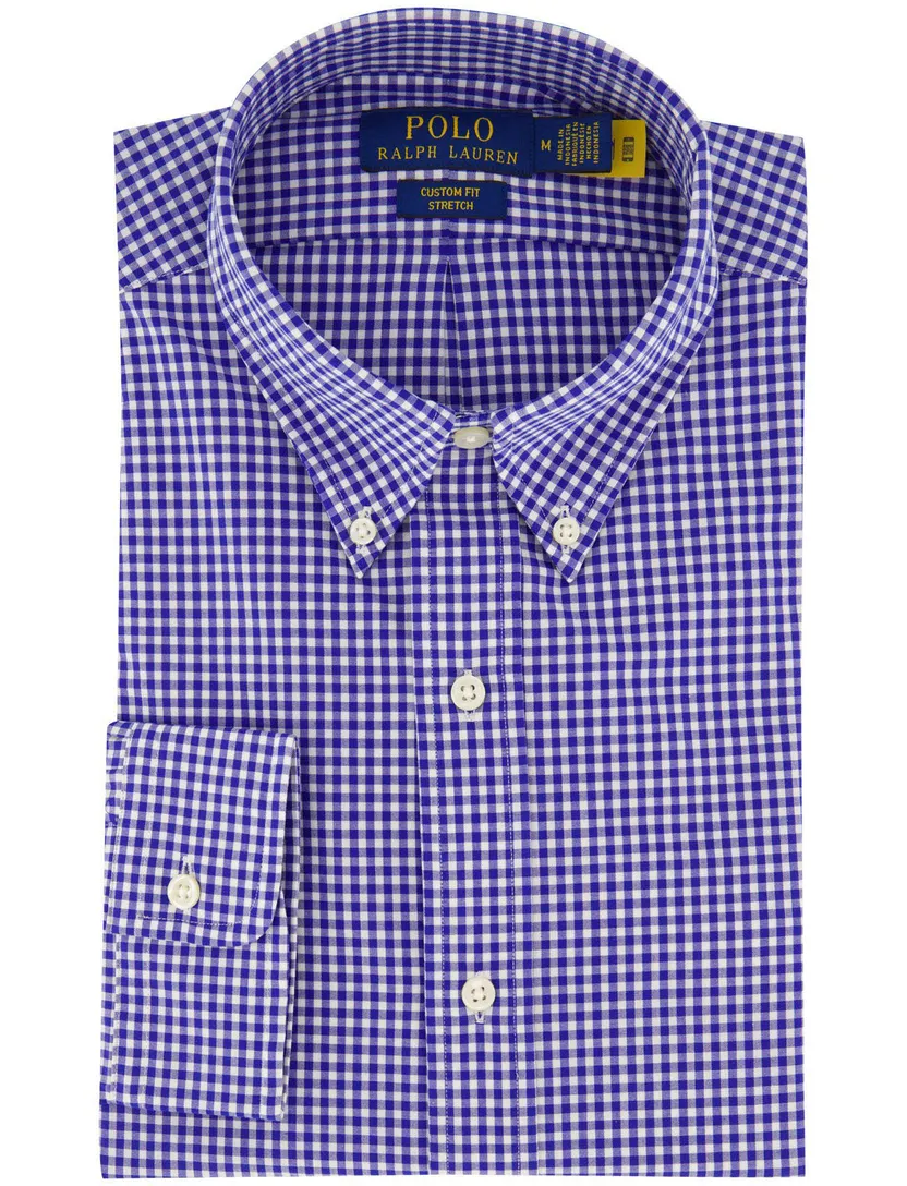Overhemden Polo Ralph Lauren Custom Fit blauw geruit stretch