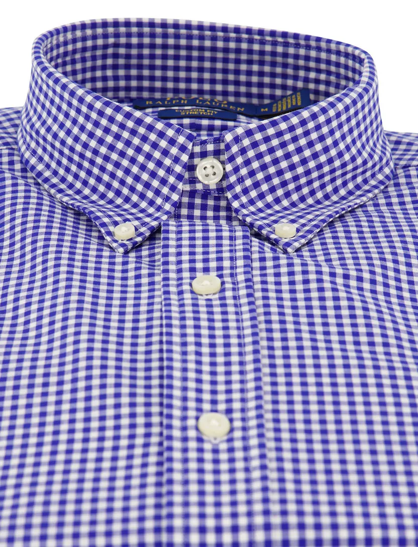 Overhemden Polo Ralph Lauren Custom Fit blauw geruit stretch