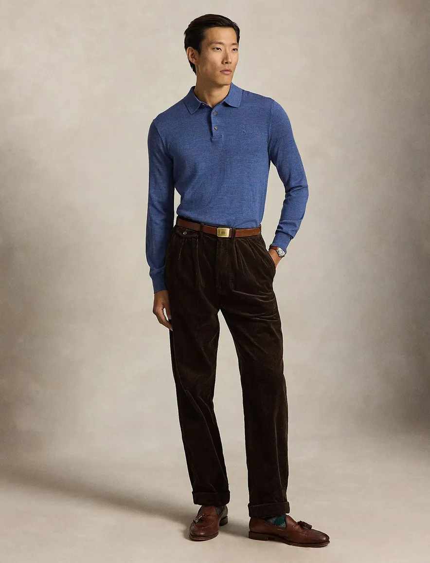 Polo Ralph Lauren Classic Fit poloshirt blauw gemeleerd gebreid