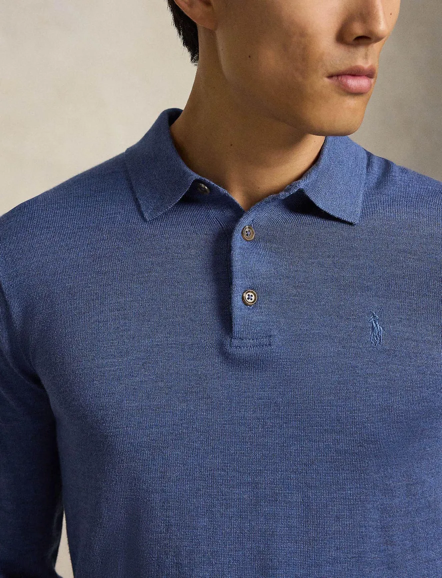 Polo Ralph Lauren Classic Fit poloshirt blauw gemeleerd gebreid