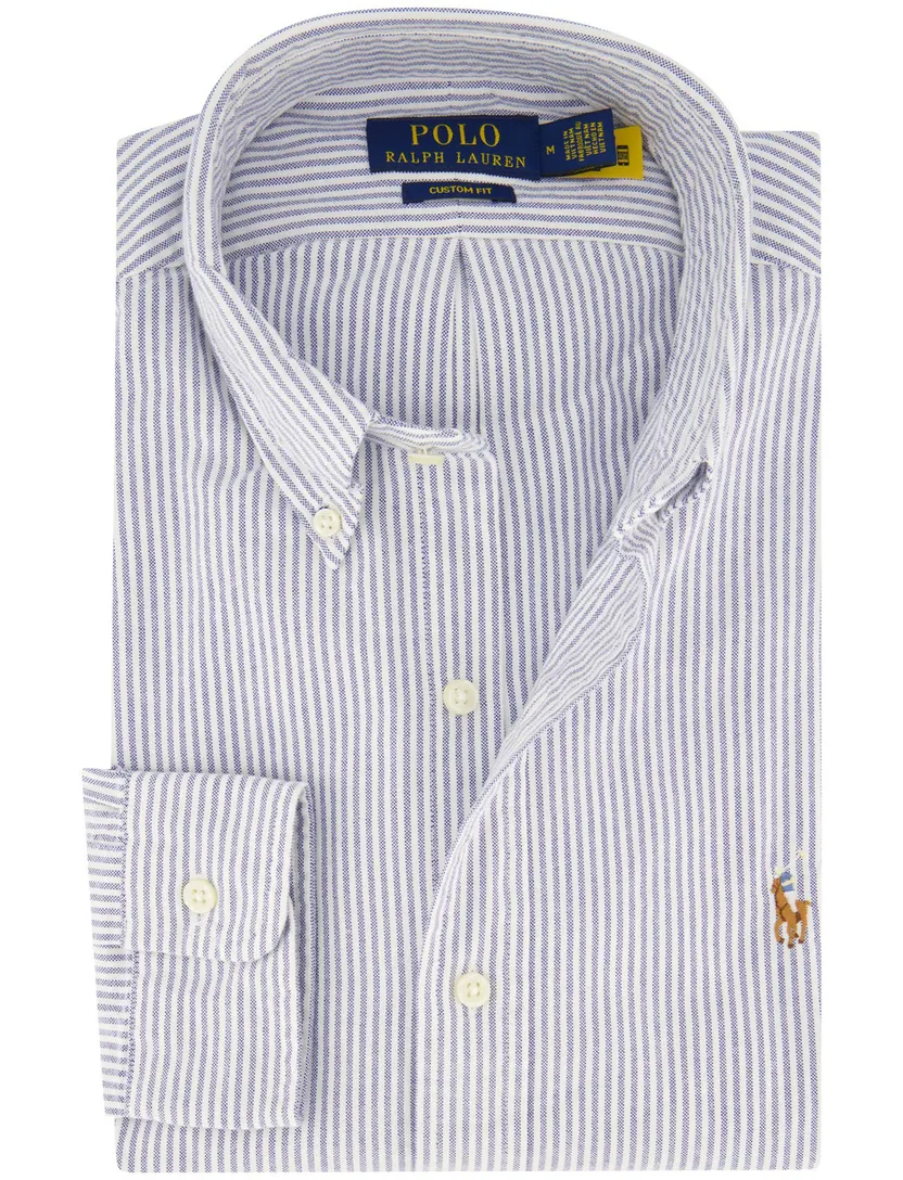 Overhemd Polo Ralph Lauren Custom Fit donkerblauw katoen