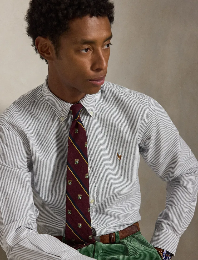 Overhemd Polo Ralph Lauren Custom Fit donkerblauw katoen