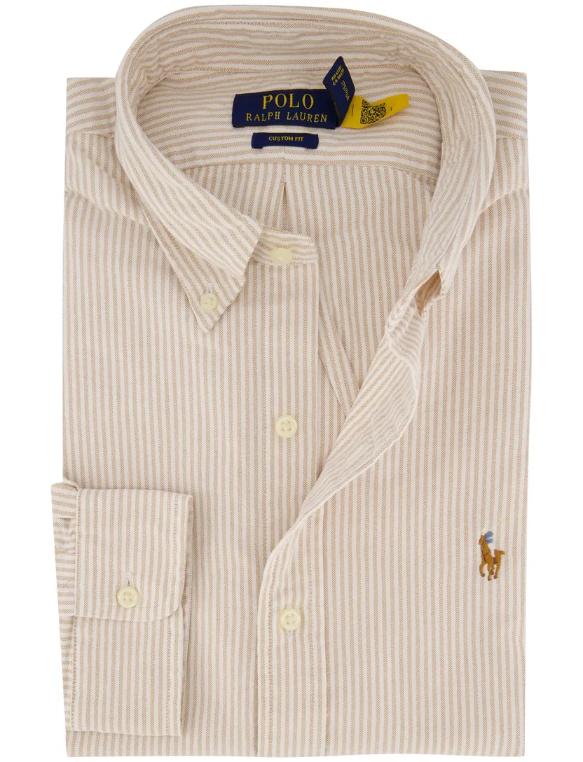 Overhemd Polo Ralph Lauren Custom Fit beige gestreept
