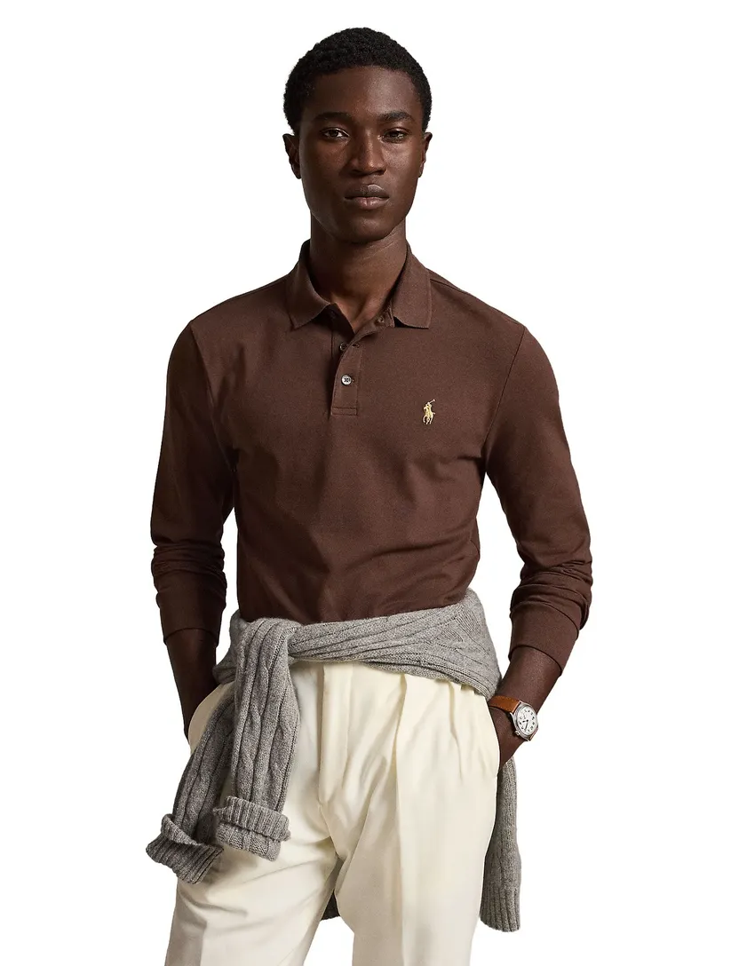 Poloshirt Polo Ralph Lauren Custom Slim Fit bruin